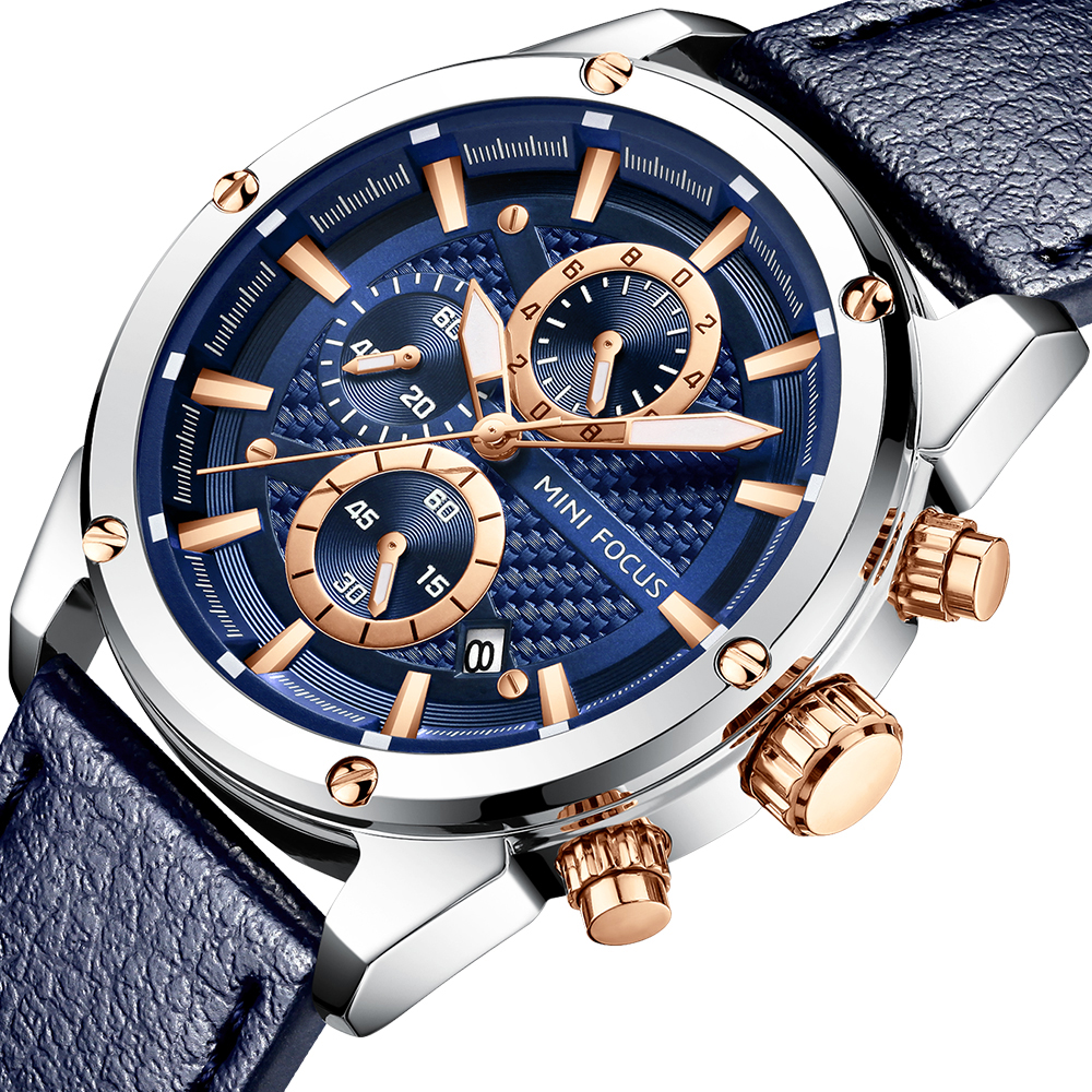 MINI FOCUS Business Quartz Wat - Leather Watch Band Men reseña y precio