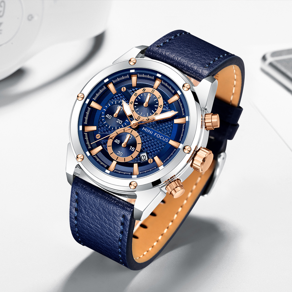 MINI FOCUS Business Quartz Wat - Leather Watch Band Men reseña y precio