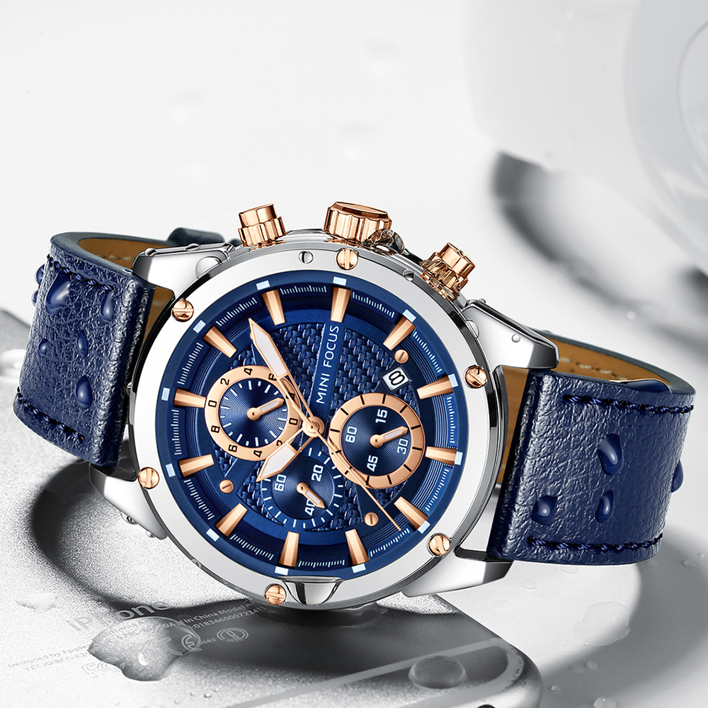 MINI FOCUS Business Quartz Wat - Leather Watch Band Men reseña y precio