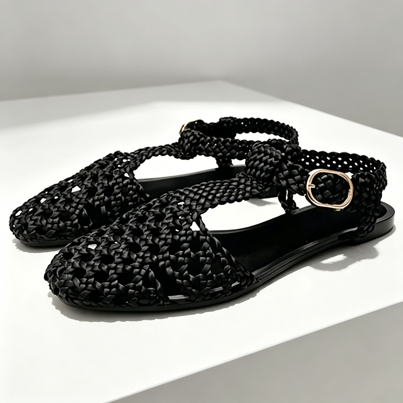 Golden Mesh Woven Flat Sandals - Mesh Strap Metal reseña y precio
