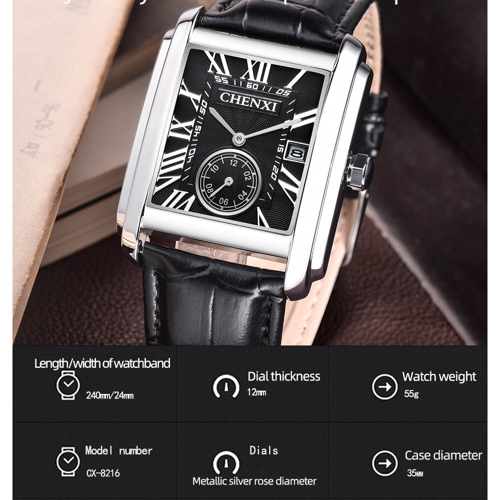 CHENXI 8216 Fashion Classic Sq - Leather Watch Band Men reseña y precio