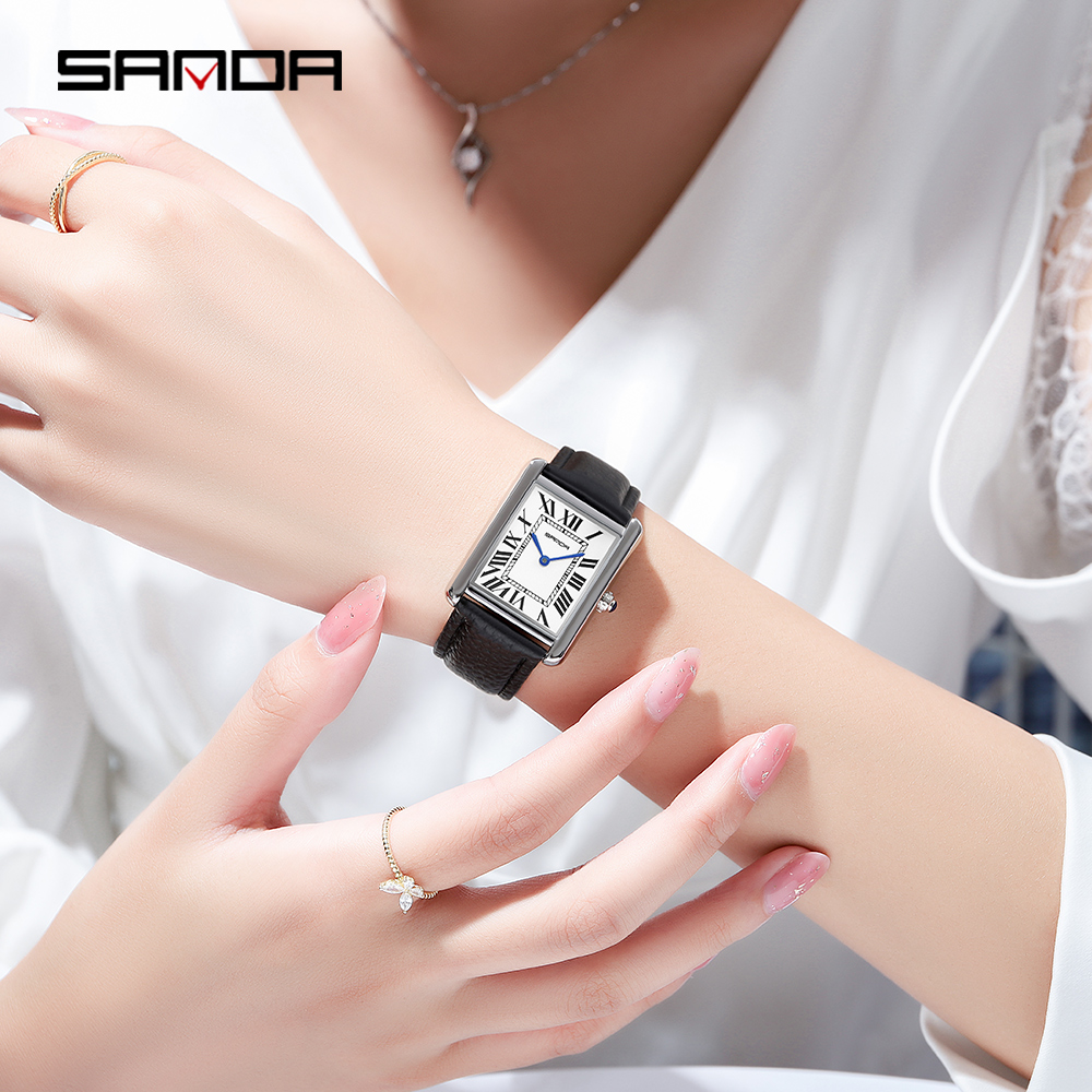 Sanda Rectangular Wrist Watche - Leather Watch Band Men reseña y precio