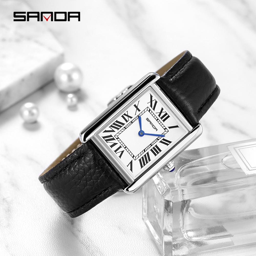 Sanda Rectangular Wrist Watche - Leather Watch Band Men reseña y precio