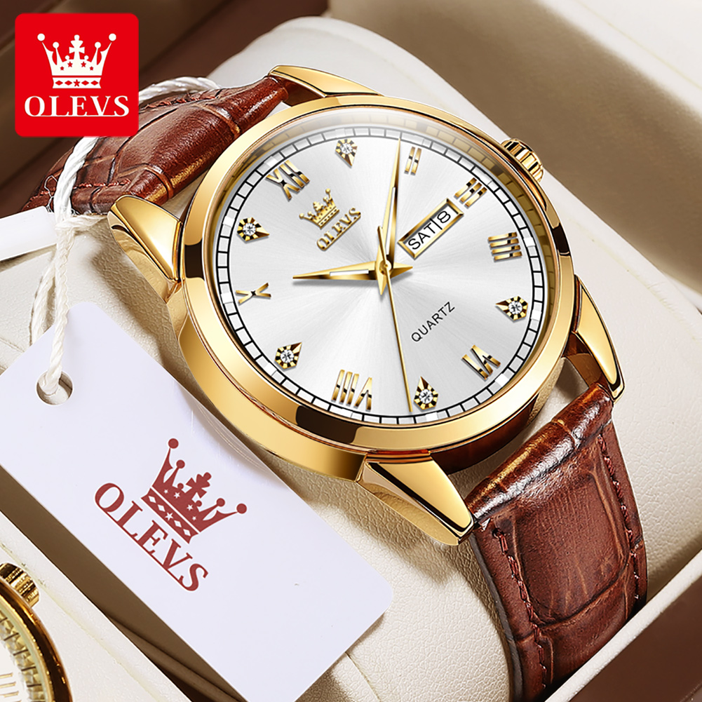 OLEVS 6896 Top Brand Men Quart - Leather Watch Band Men reseña y precio