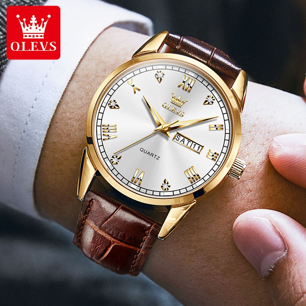OLEVS 6896 Top Brand Men Quart - Leather Watch Band Men reseña y precio