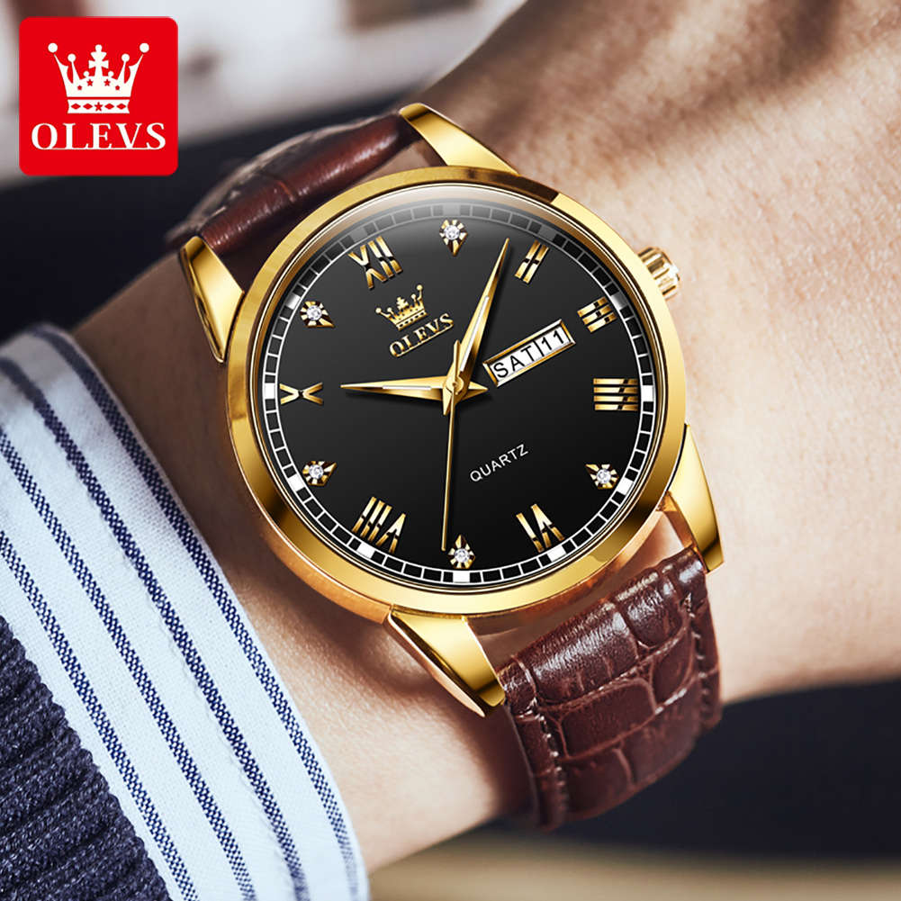 OLEVS 6896 Top Brand Men Quart - Leather Watch Band Men reseña y precio
