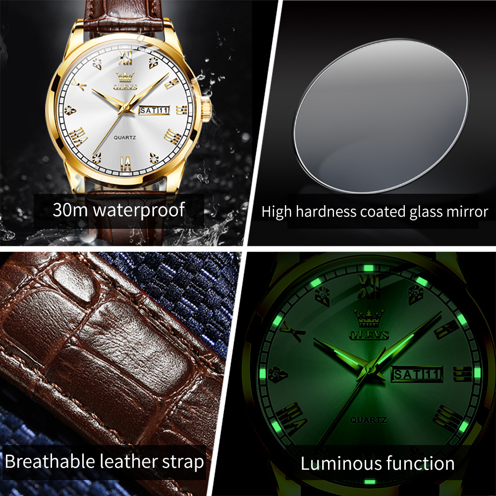 OLEVS 6896 Top Brand Men Quart - Leather Watch Band Men reseña y precio