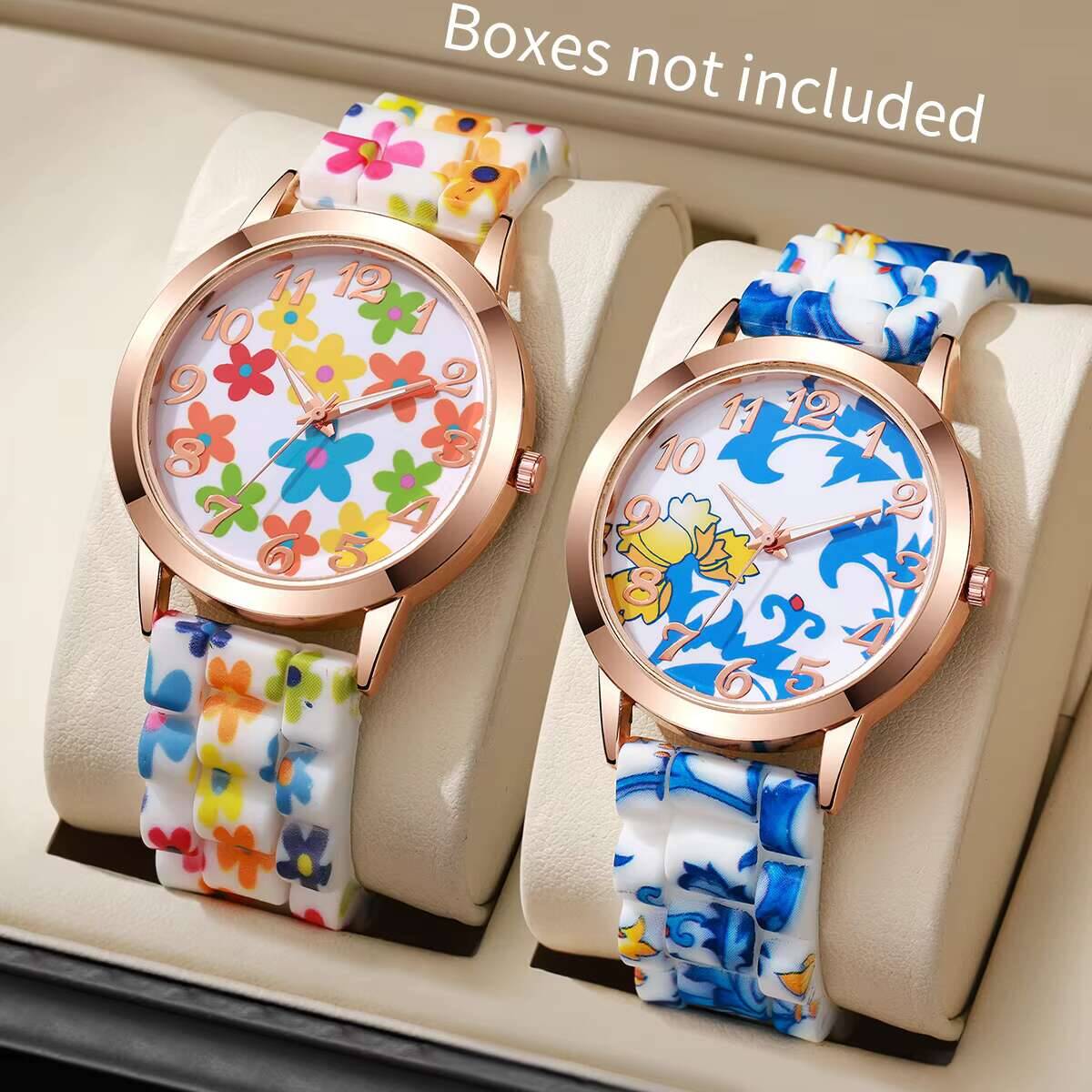 2PCS Fashion Flower Printed Wo - Silicone Band Women reseña y precio