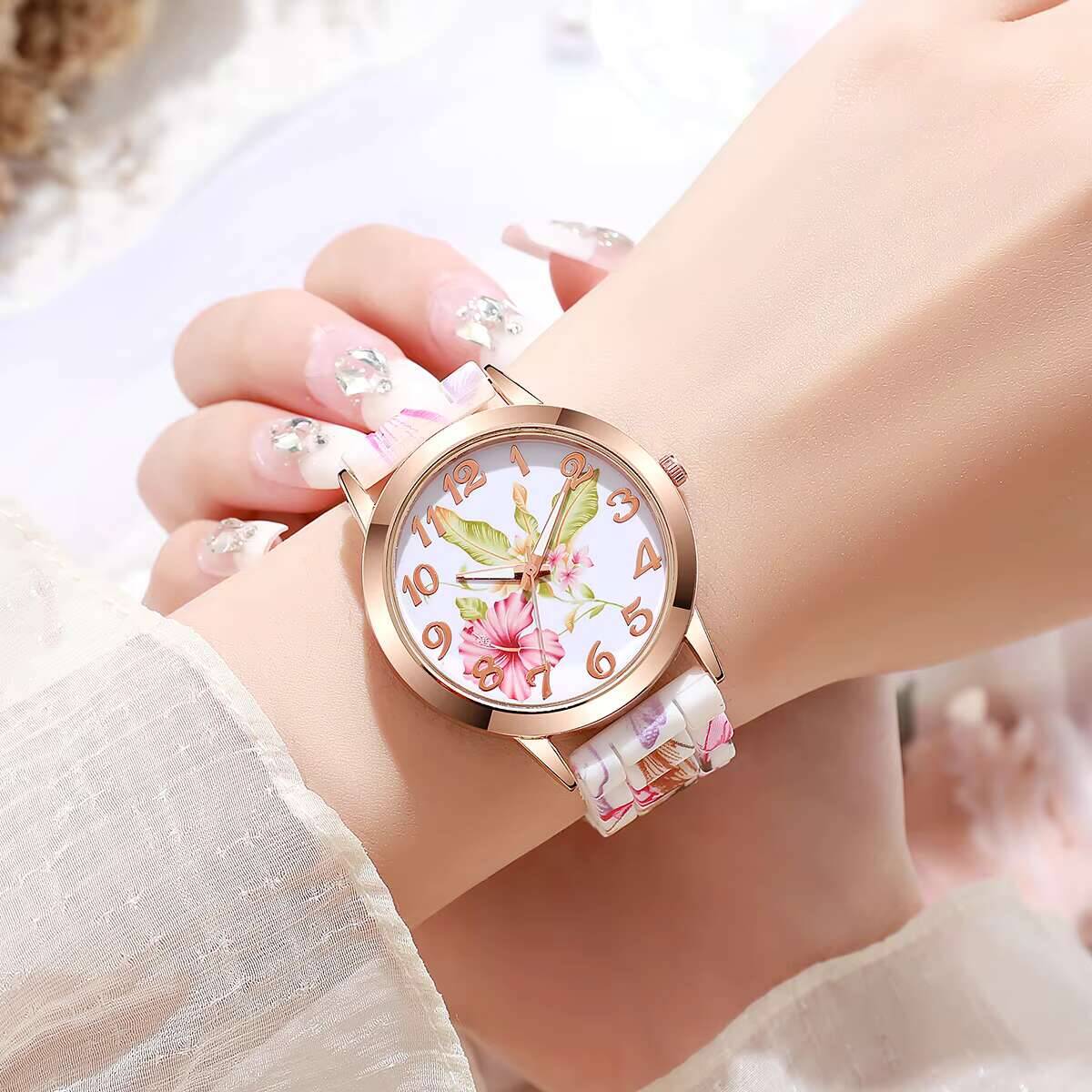 2PCS Fashion Flower Printed Wo - Silicone Band Women reseña y precio