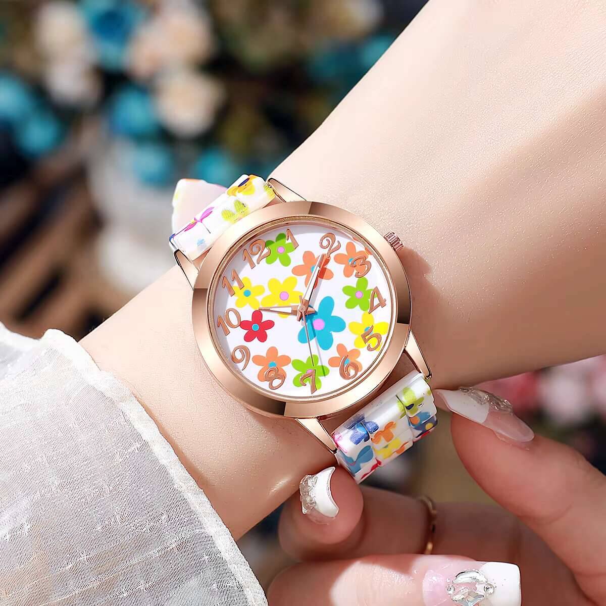 2PCS Fashion Flower Printed Wo - Silicone Band Women reseña y precio