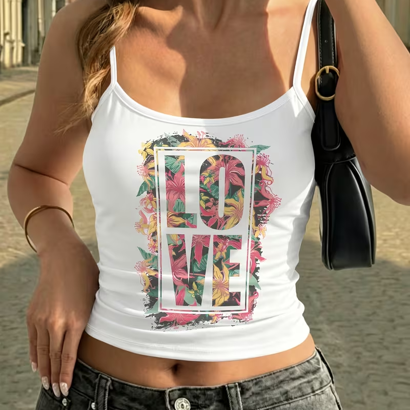 Women Y2K Floral LOVE Print To - Tropic Strap Vintage reseña y precio