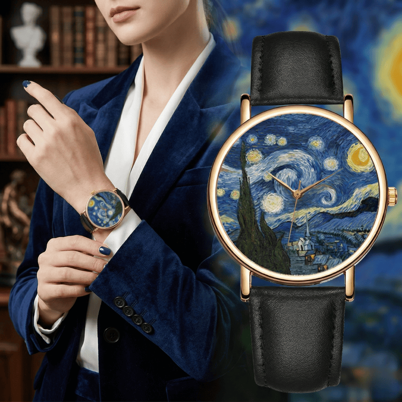 Van Gogh Painting Dial Watches - Leather Watch Band Men reseña y precio