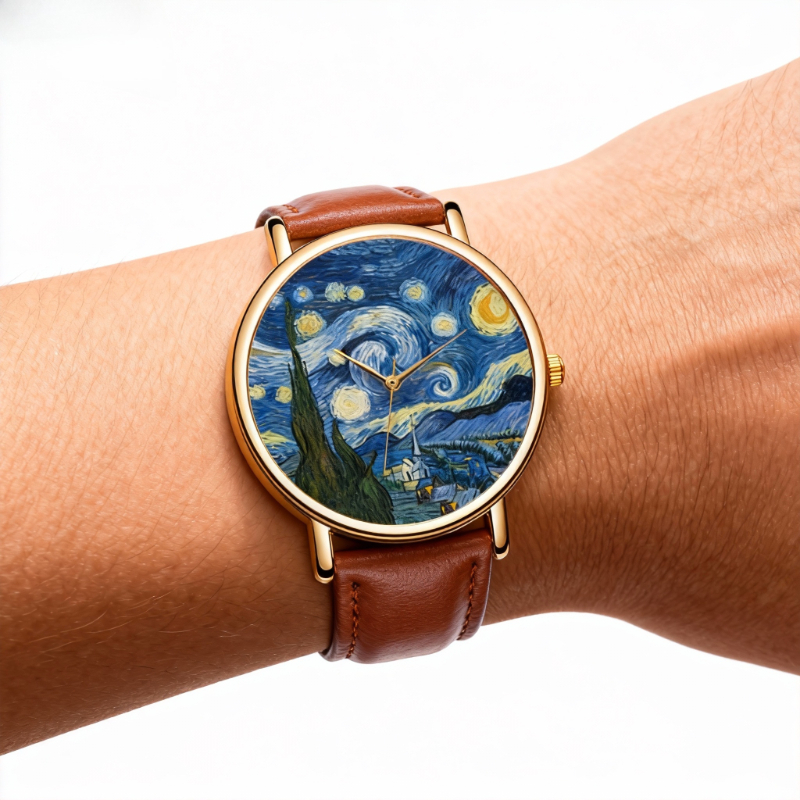Van Gogh Painting Dial Watches - Leather Watch Band Men reseña y precio