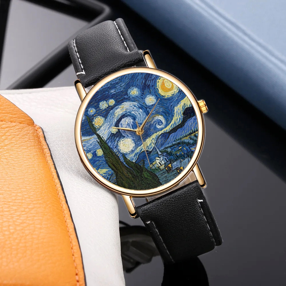 Van Gogh Painting Dial Watches - Leather Watch Band Men reseña y precio