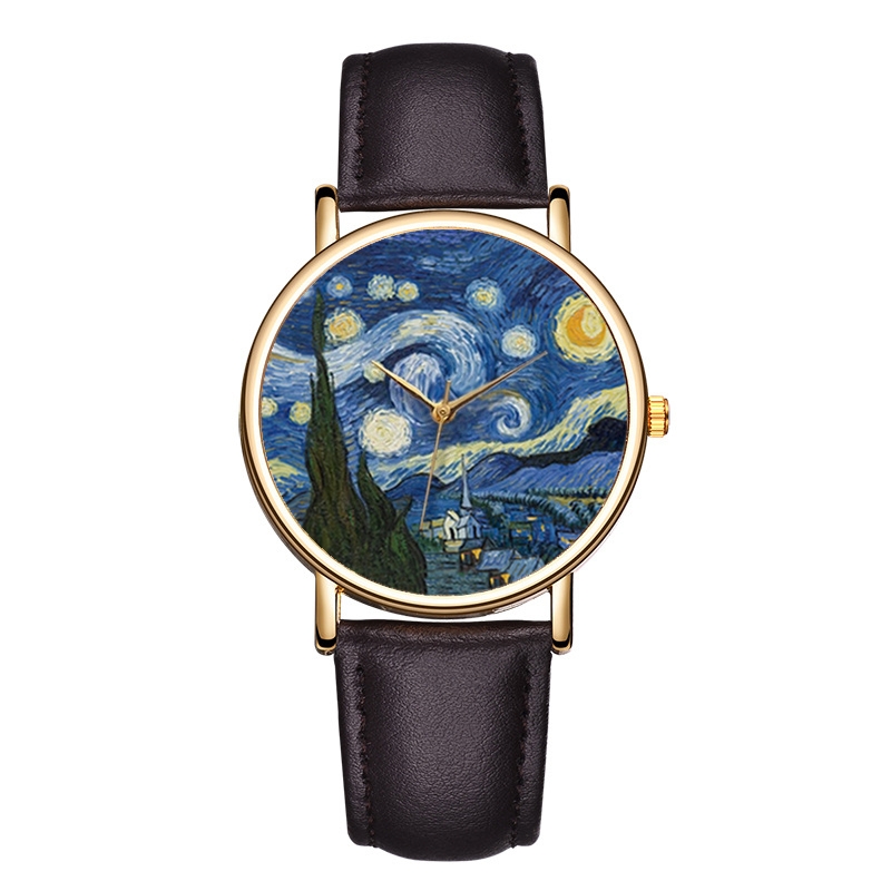 Van Gogh Painting Dial Watches - Leather Watch Band Men reseña y precio