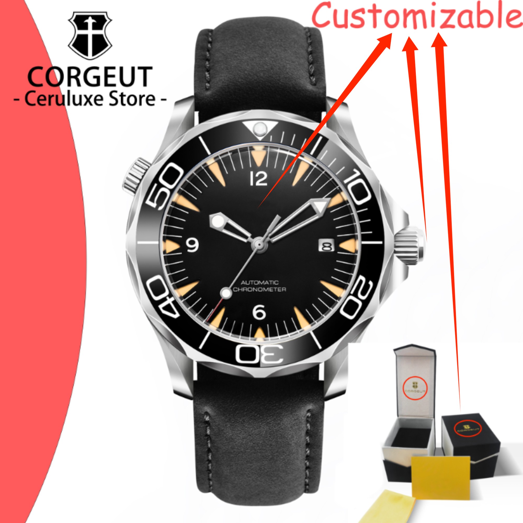 CUSTOM Logo Sapphire Glass Aut - Stainless Bracelet Diver reseña y precio